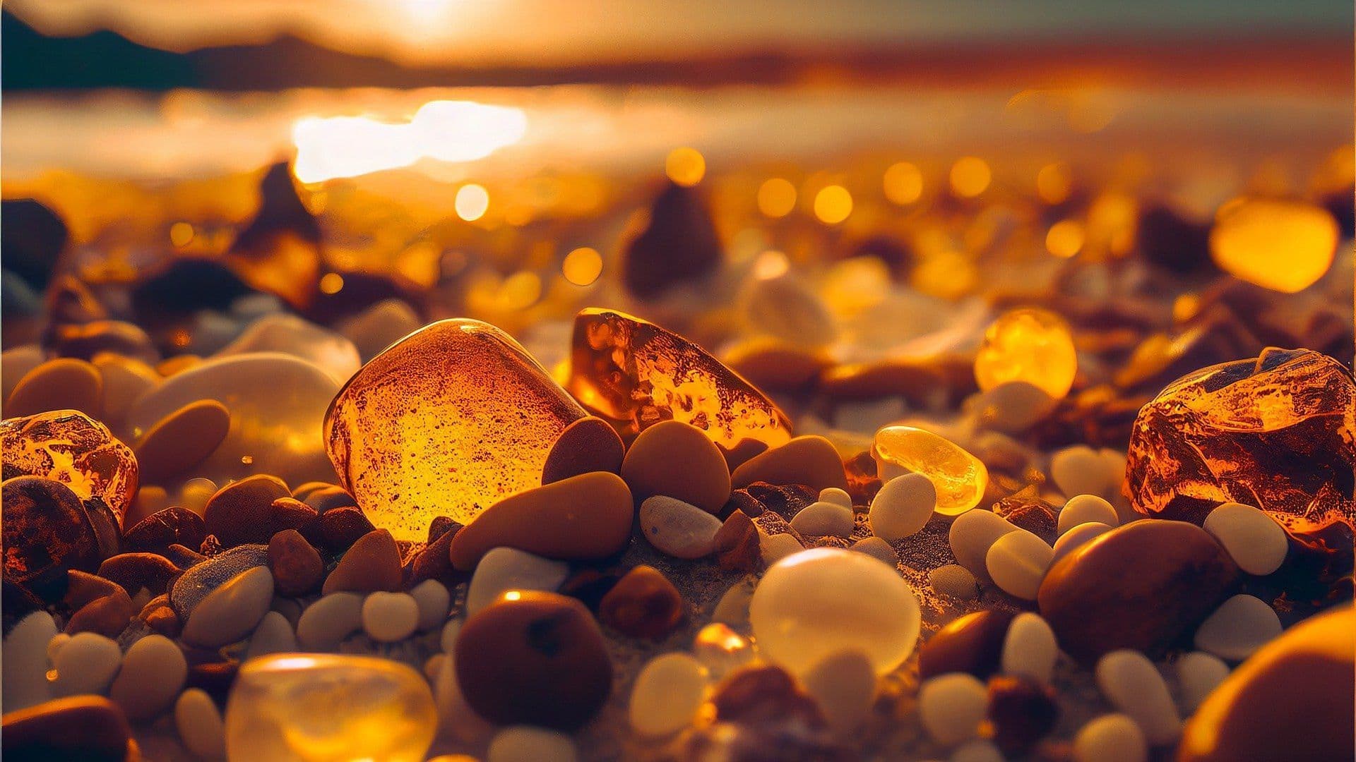 Piedras transparentes y de color ámbar en una playa. Imagen de andychoinski vía Pixabay.