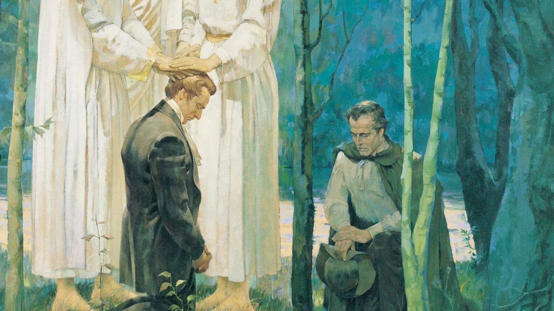 La Restauración del Sacerdocio de Melquisedec por Kenneth Riley. Imagen cortesía de la Iglesia de Jesucristo de los Santos de los Últimos Días.