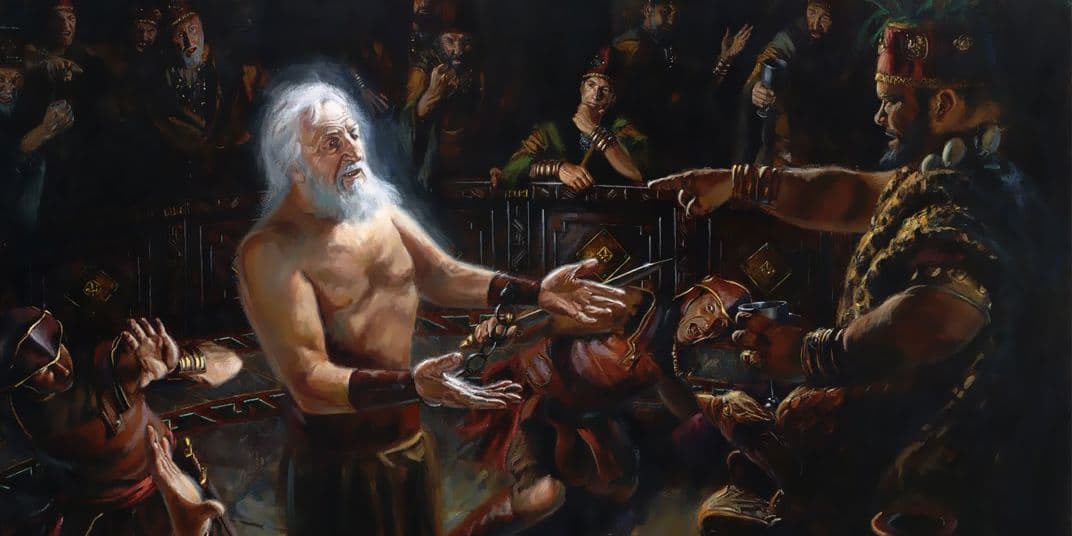 Abinádi testemunhando diante do rei Noé, por Jeremy Winborg